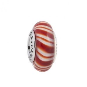 Pandora Retired Red Candy Cane Stripe Murano Charm